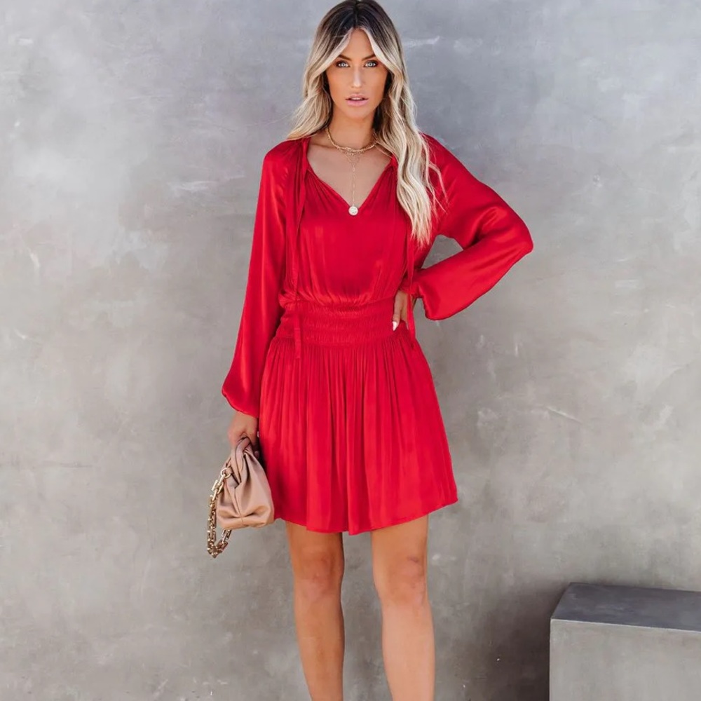 Red satin dress